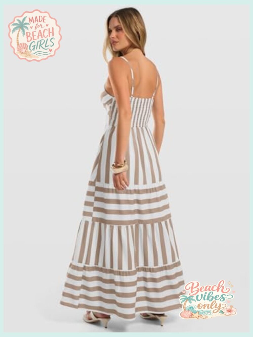 Spaghetti Strap Back Smocked A-Line V-Neck Casual Maxi Dress - Picture 5 of 7